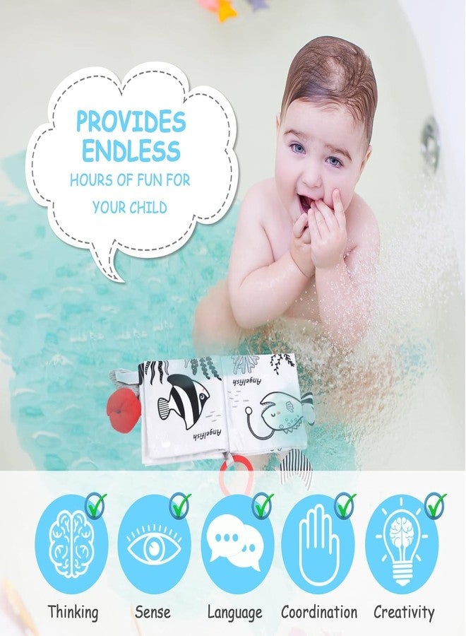 BeFunky لعبة كتب الأطفال من بي فانكي للأطفال من عمر 0 إلى 18 شهرًا، لعبة كتب حسية ناعمة للأطفال حديثي الولادة، كتب قماشية عالية التباين للمس والشعور مع صفارة، هدية ألعاب استحمام لتنمية المهارات المبكرة (حيوانات بحرية) - Image 5